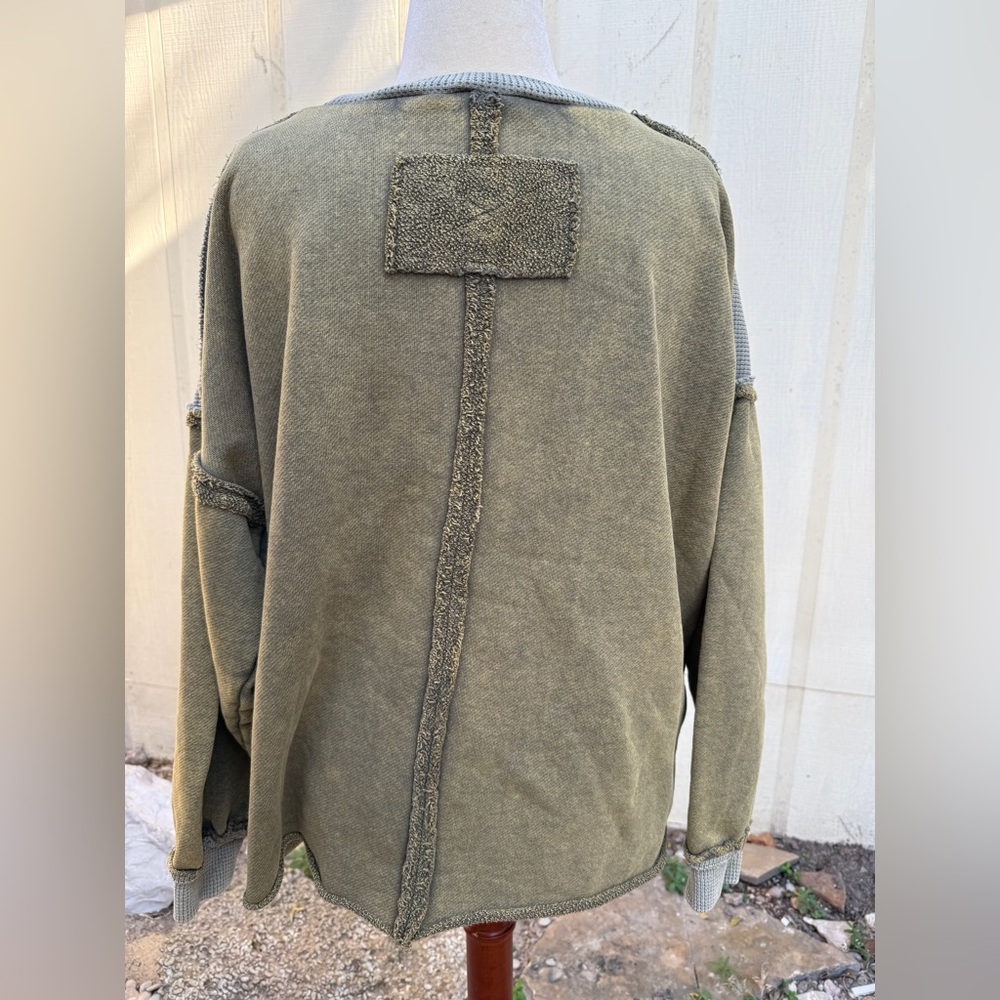 Oil & Hali Star Patchwork Sweatshirt Boho Grunge Olive - Picture 4 of 5
